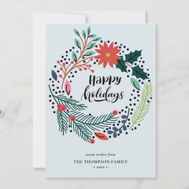 Cartes Pour Fêtes Annuelles Russe Vert Rouge Poinséttia Floral Wreath Simple (Devant)
