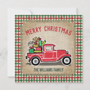 Cartes Pour Fêtes Annuelles Russe Vintage Camion Rouge Plaid famille Burlap