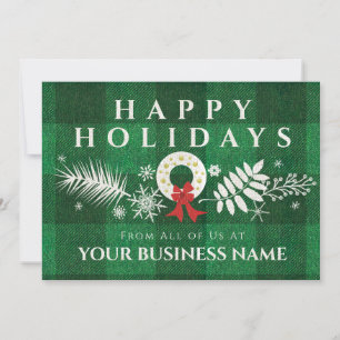 Cartes Pour Fêtes Annuelles Russe White Wreath Green Plaid Entreprise