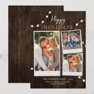 Cartes Pour Fêtes Annuelles Rustic 3 Photo Collage et Lumières Fairy