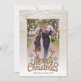 Cartes Pour Fêtes Annuelles Rustic Antlers Chaîne photo Lumière Joyeux Noël