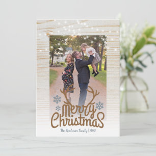 Cartes Pour Fêtes Annuelles Rustic Antlers Chaîne photo Lumière Joyeux Noël