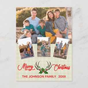 Cartes Pour Fêtes Annuelles Rustic Antlers Holly Photo Collage