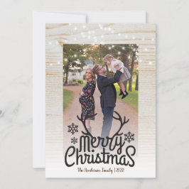 Cartes Pour Fêtes Annuelles Rustic Antlers String Light Photo Joyeux Noël