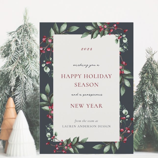 Cartes Pour Fêtes Annuelles Rustic Berry Branch Business Holiday Card (Créateur téléchargé)