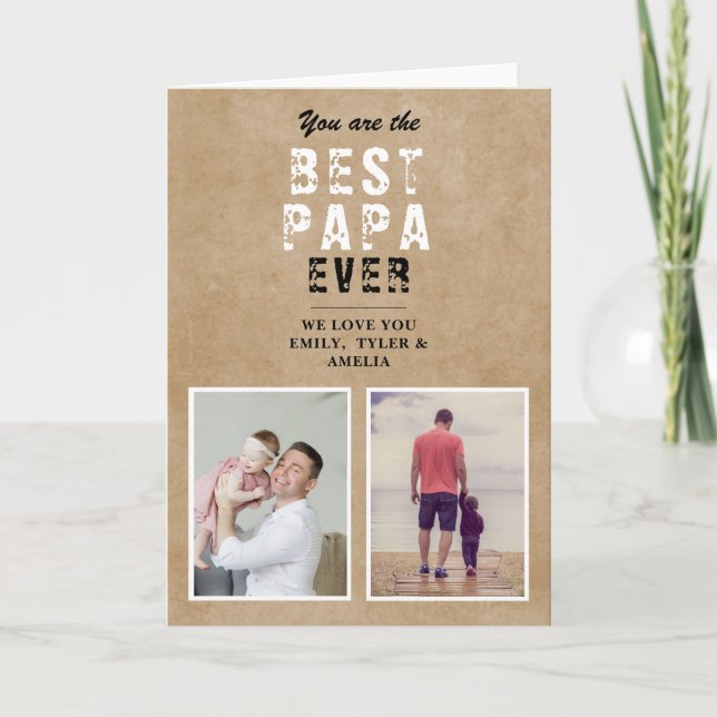 Cartes Pour Fêtes Annuelles Rustic Best Papa's Day 2 Photo Collage (Devant)