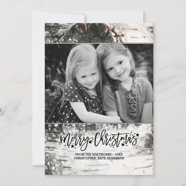 Cartes Pour Fêtes Annuelles Rustic Birch Bark Joyeux Noël Photo (Devant)