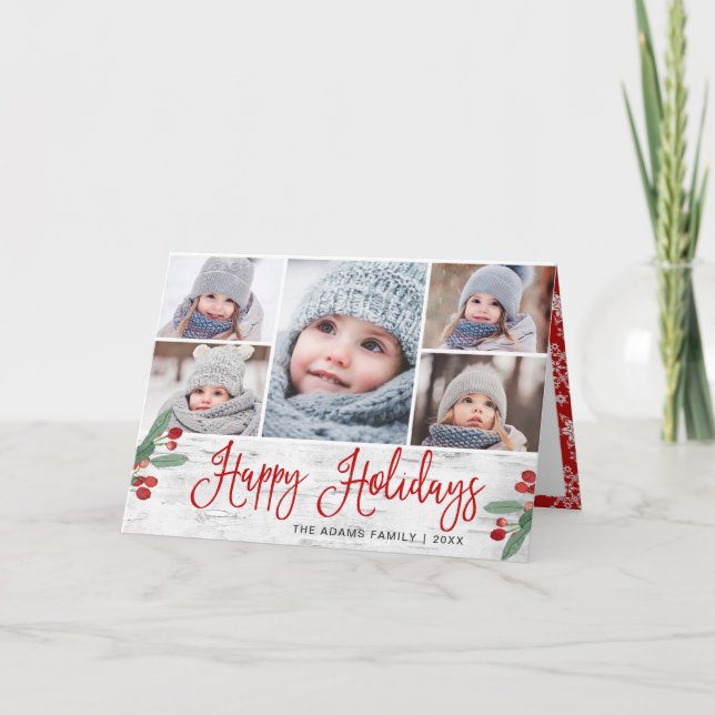 Cartes Pour Fêtes Annuelles Rustic Birch Christmas 5 PHOTOS Salutation (Devant)