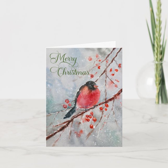 Cartes Pour Fêtes Annuelles Rustic Bird hiver Joyeux Noël (Devant)