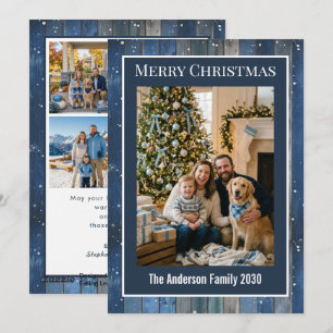 Cartes Pour Fêtes Annuelles Rustic Blue Wood 5 Photo Personnalisé