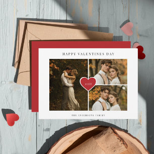 Cartes Pour Fêtes Annuelles Rustic Boho 3 Photo Red Love Heart Valentines Day
