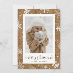 Cartes Pour Fêtes Annuelles Rustic Burlap One Photo Christmas Cards