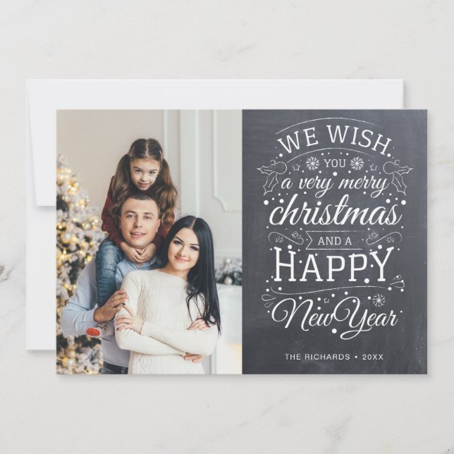 Cartes Pour Fêtes Annuelles Rustic Chalk Board Très Joyeux Noël Photo (Devant)