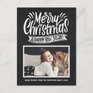 Cartes Pour Fêtes Annuelles Rustic Chalkboard Merry Christmas Script Photo