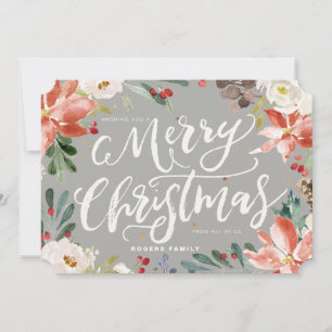 Cartes Pour Fêtes Annuelles Rustic Christmas Flowers Frame & Modern Typography