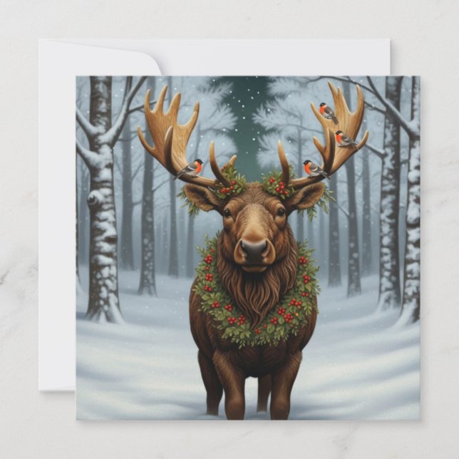 Cartes Pour Fêtes Annuelles Rustic Christmas moose winter woodland forest  (Devant)