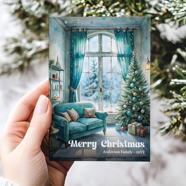 Cartes Pour Fêtes Annuelles Rustic Christmas scene card festive red green tone (Rustic Christmas scene card festive red green tones

)