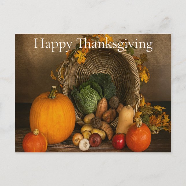 Cartes Pour Fêtes Annuelles Rustic Cornucopia Harvest Thanksgiving Blessings (Devant)
