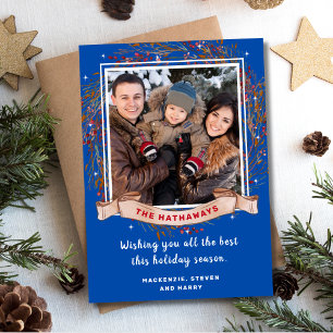 Cartes Pour Fêtes Annuelles Rustic Elegant Photo Famille de Noël