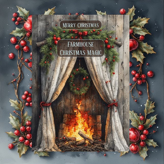 Cartes Pour Fêtes Annuelles Rustic Farmhouse Magic Christmas Fireplace Hearth  (Rustic Farmhouse Magic Christmas Fireplace Hearth Holiday Card)