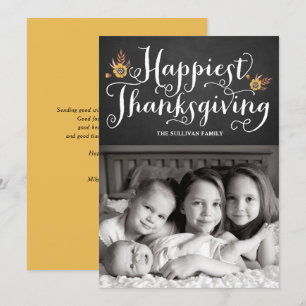 Cartes Pour Fêtes Annuelles Rustic Faux Chalkboard Happest Thanksgiving Photo