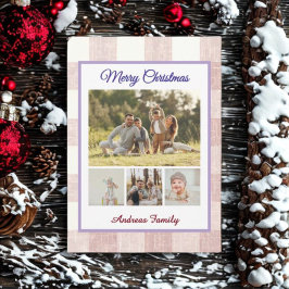 Cartes Pour Fêtes Annuelles Rustic Gingham 4 Photo Collage Merry Christmas 