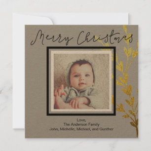 Cartes Pour Fêtes Annuelles Rustic Gold Leaf photo Joyeux Noël
