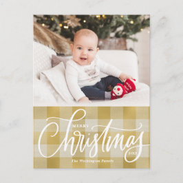 Cartes Pour Fêtes Annuelles Rustic Gold Plaid Joyeux Noël Photo