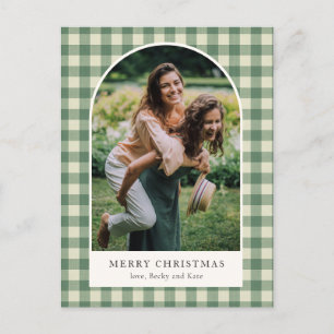 Cartes Pour Fêtes Annuelles Rustic Green En vichy Arch Photo moderne Noël