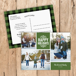 Cartes Pour Fêtes Annuelles Rustic Green Happy Holidays 3 Photo Collage