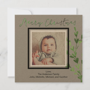 Cartes Pour Fêtes Annuelles Rustic Green Leaf Photo Joyeux Noël