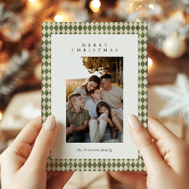 Cartes Pour Fêtes Annuelles Rustic Green Plaid 1 Photo Joyeux Noël