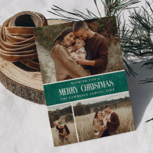 Cartes Pour Fêtes Annuelles Rustic Green Winter Christmas 3 Photo Collage