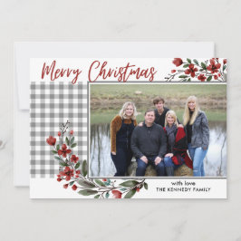 Cartes Pour Fêtes Annuelles Rustic Grey En vichy Plaid Joyeux Noël Photo