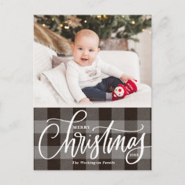 Cartes Pour Fêtes Annuelles Rustic Grey Plaid Joyeux Noël Photo