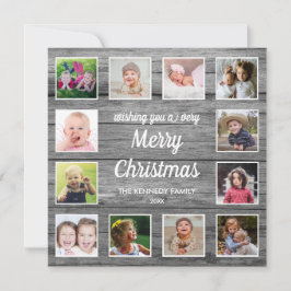 Cartes Pour Fêtes Annuelles Rustic Grey Wood 12 Photo Collage Noël