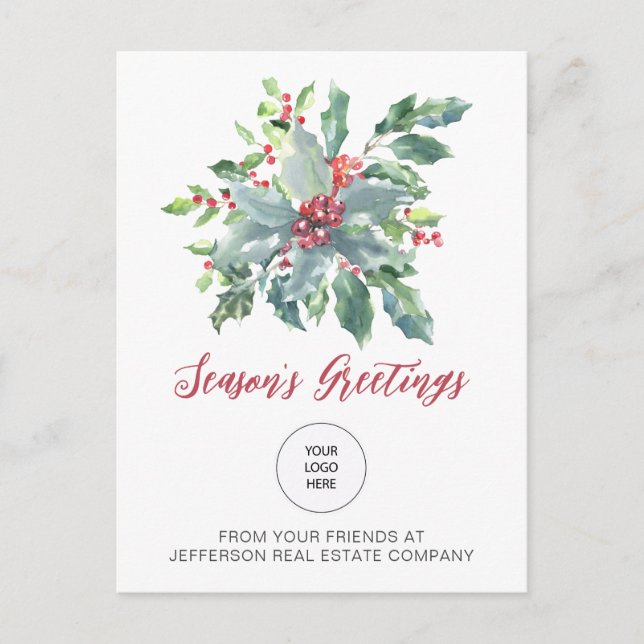 Cartes Pour Fêtes Annuelles Rustic Holly Fêtes de Noël élégantes (Devant)