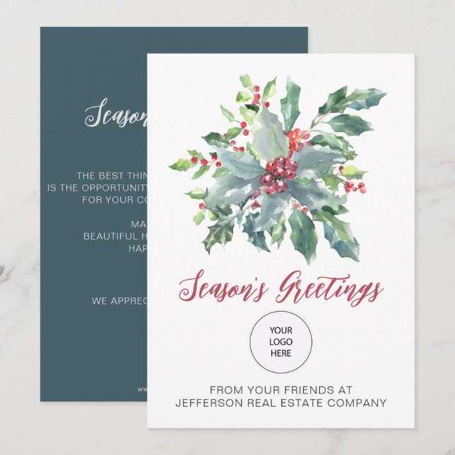 Cartes Pour Fêtes Annuelles Rustic Holly Fêtes de Noël élégantes (Devant / Derrière)