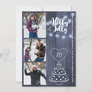 Cartes Pour Fêtes Annuelles Rustic Holly Jolly 3 photos collage bleu grange bo