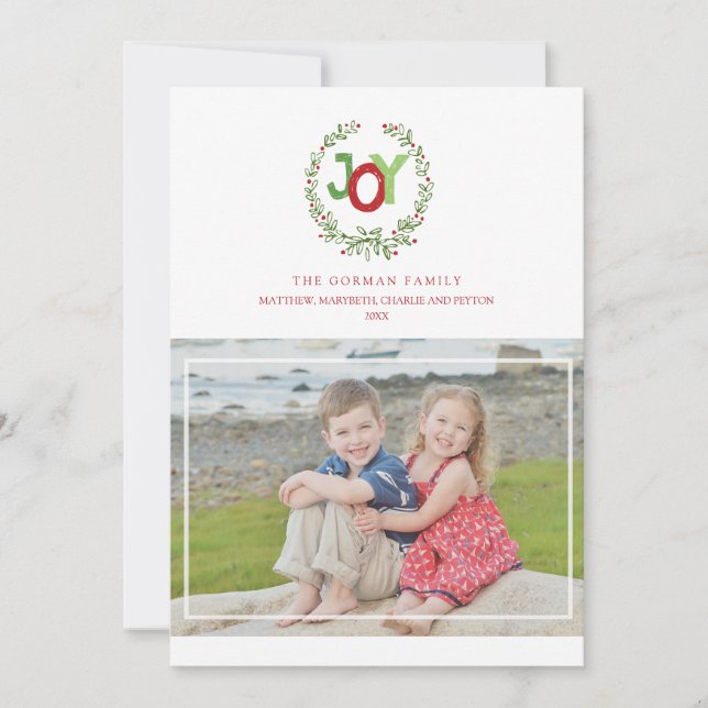 Cartes Pour Fêtes Annuelles Rustic Joy Wreath | Salutation photo de vacances 2 (Devant)