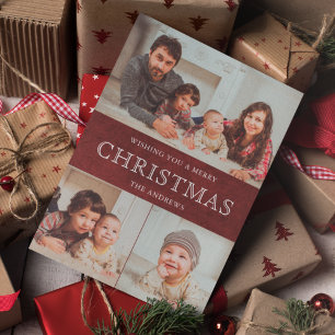 Cartes Pour Fêtes Annuelles Rustic Maroon Red Winter Christmas Photo Collage