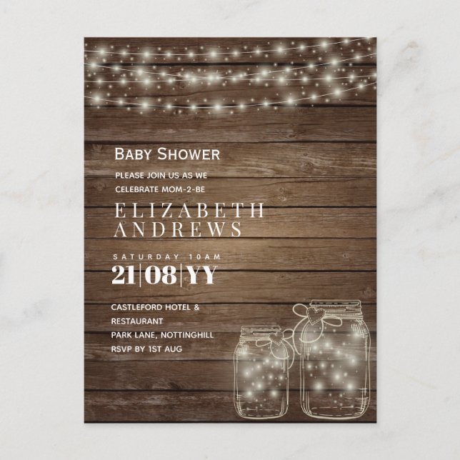 Cartes Pour Fêtes Annuelles Rustic Mason Jars Lights Budget Baby shower Invita (Devant)