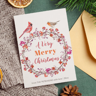 Cartes Pour Fêtes Annuelles Rustic modern holly berry Christmas wreath simple