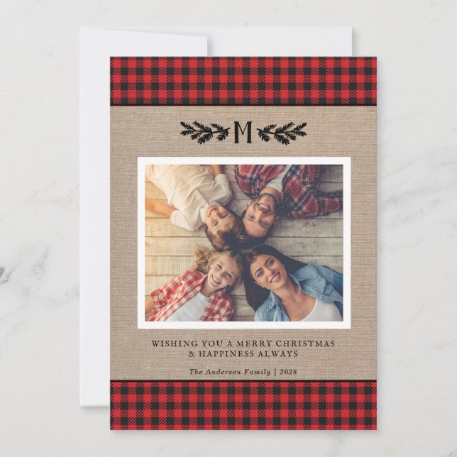 Cartes Pour Fêtes Annuelles Rustic Monogram Photo Christmas Card (Devant)