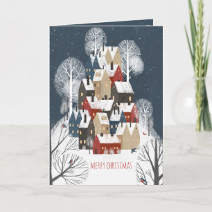 Cartes Pour Fêtes Annuelles Rustic Nordic Houses Mountain Ski Village