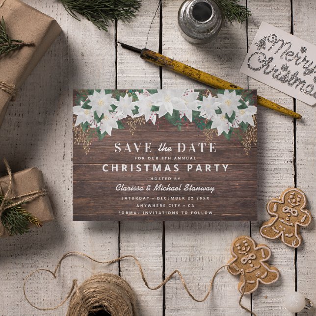 Cartes Pour Fêtes Annuelles Rustic Poinsietta Noël Sauvez la date (Créateur téléchargé)