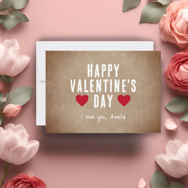 Cartes Pour Fêtes Annuelles Rustic Red Hearts Heureuse Sainte-Valentin petit a (Créateur téléchargé)