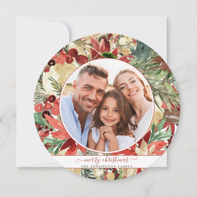 Cartes Pour Fêtes Annuelles Rustic Red Holiday Floral Photo de Noël (Devant)