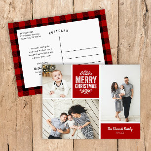 Cartes Pour Fêtes Annuelles Rustic Red Joyeux Noël 3 Photo Collage