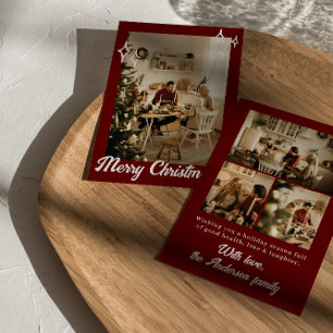 Cartes Pour Fêtes Annuelles Rustic Red Maroon Photos Joyeux Noël de famille